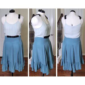 Julie Haus 100% Silk Midi Dress Womens Size 12 Fit Flare Teal Color Block Preppy